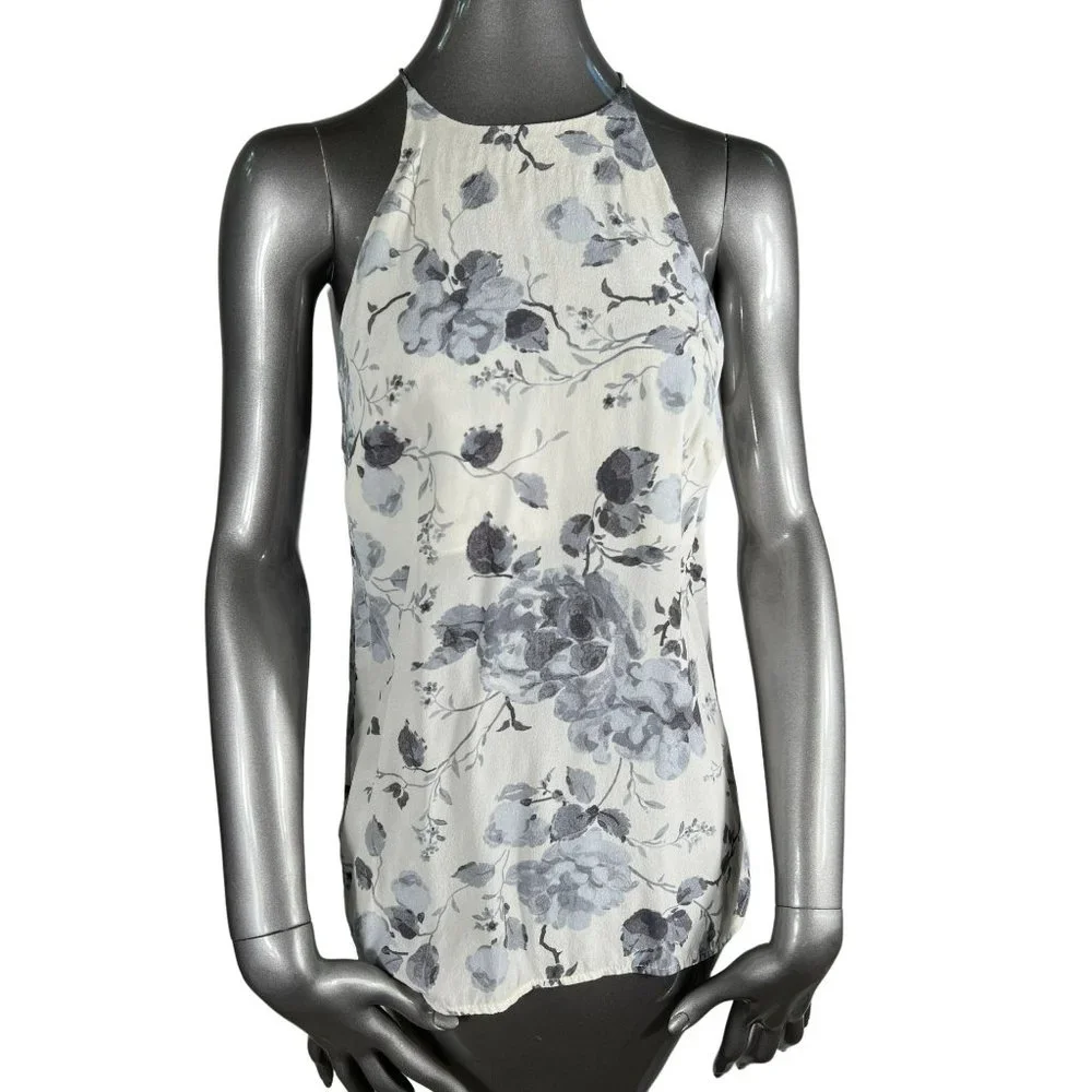 Zimmermann Floral Silk Top White Grey Halterneck Blouse 1 US 6 - Picture 7 of 9